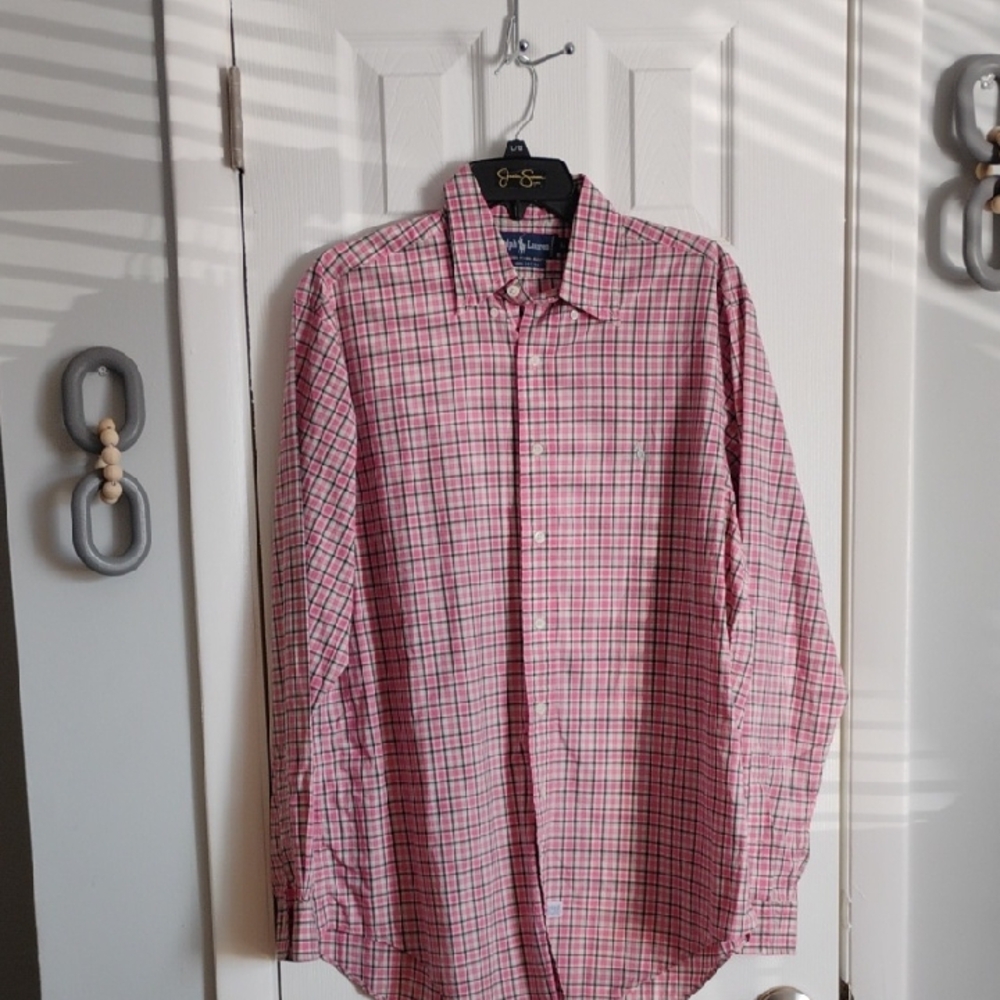 🚨B2G1 POLO RALPH LAUREN Red Gray White Plaid Button Down Shirt
